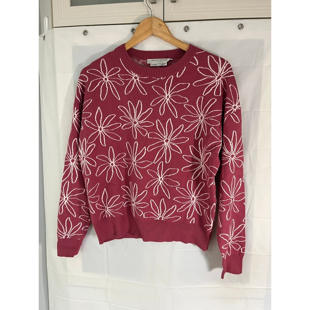 Contemporaine Simons Pink Floral Ecovero Viscose Crewneck Sweater Small